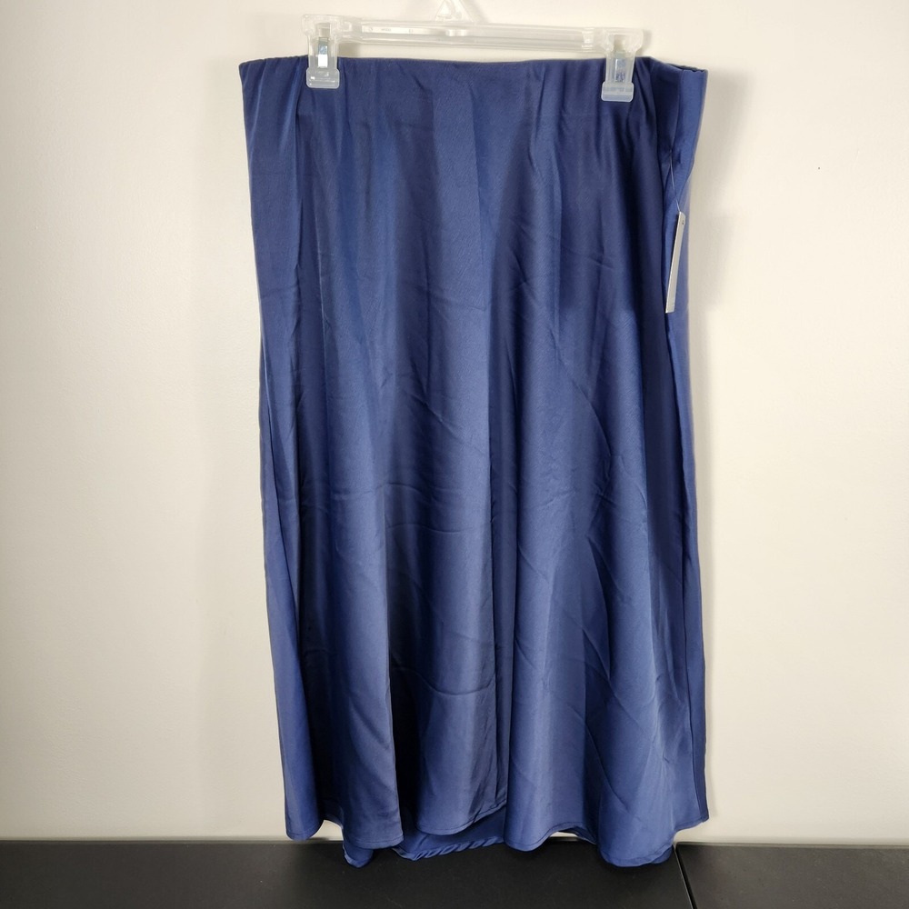 NWT Eloquii Blue Navy satin midi skirt A line Size 16 Womens Pull On